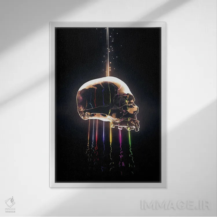 تابلو دکوراتیو جمجمه طیف رنگی اثر آدام کازینز - نمای قابدار سفید