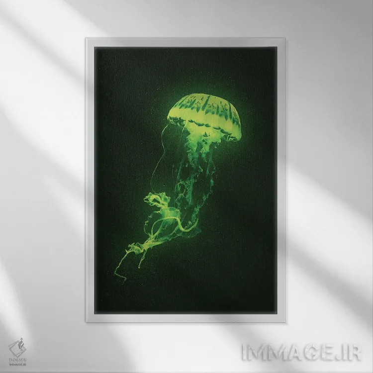 تابلو دکوراتیو عروس دریایی نئونی اثر آدام کازینز - نمای قابدار سفید