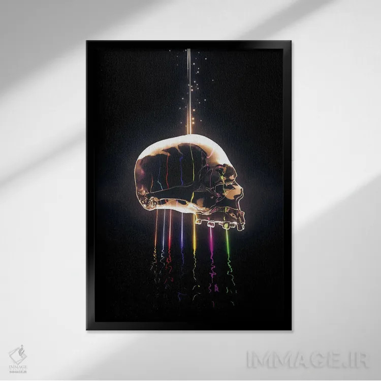 تابلو دکوراتیو جمجمه طیف رنگی اثر آدام کازینز - نمای قابدار مشکی