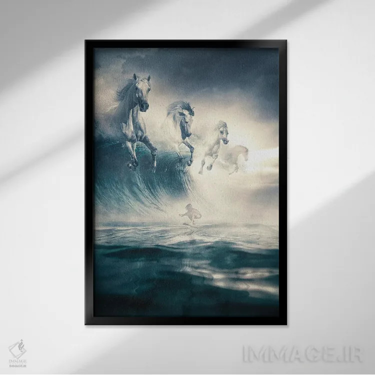 تابلو دکوراتیو اسب های سفید اثر آدام کازینز - نمای قابدار مشکی