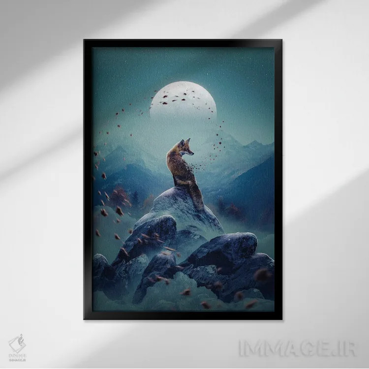 تابلو دکوراتیو روباه زمستانی اثر آدام کازینز - نمای قابدار مشکی