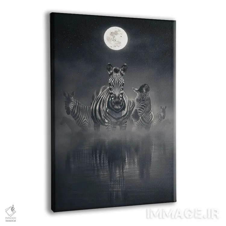 تابلو دکوراتیو گورخرها در شب اثر آدام کازینز - نمای پرسپکتیو محصول