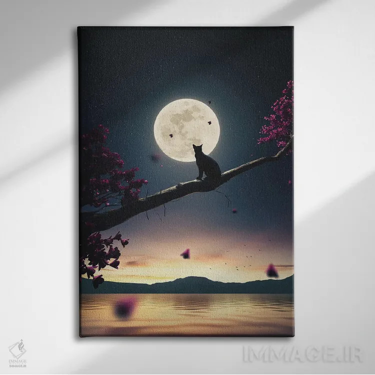 تابلو دکوراتیو گربه سیاه و ماه اثر آدام کازینز - نمای روبهرو روی دیوار