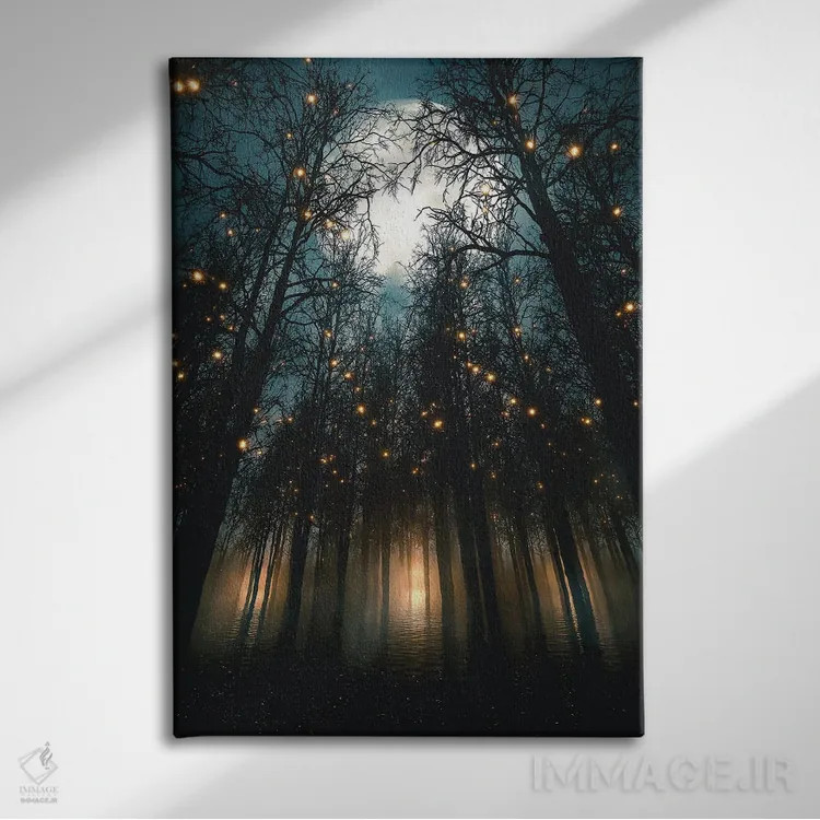 تابلو دکوراتیو شب های مهتابی زیر نور جنگل اثر آدام کازینز - نمای روبهرو روی دیوار