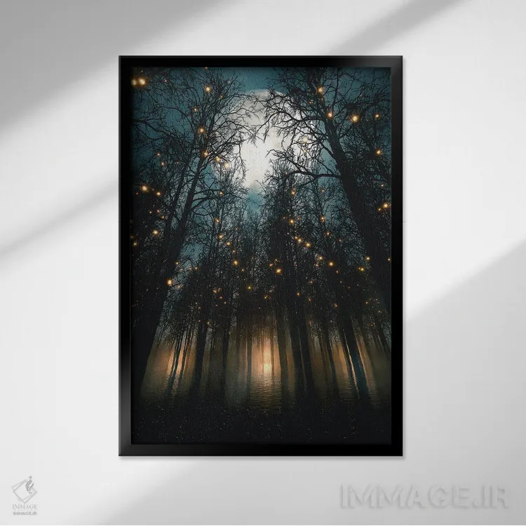 تابلو دکوراتیو شب های مهتابی زیر نور جنگل اثر آدام کازینز - نمای قابدار مشکی