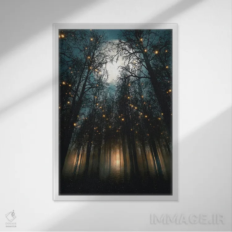 تابلو دکوراتیو شب های مهتابی زیر نور جنگل اثر آدام کازینز - نمای قابدار سفید