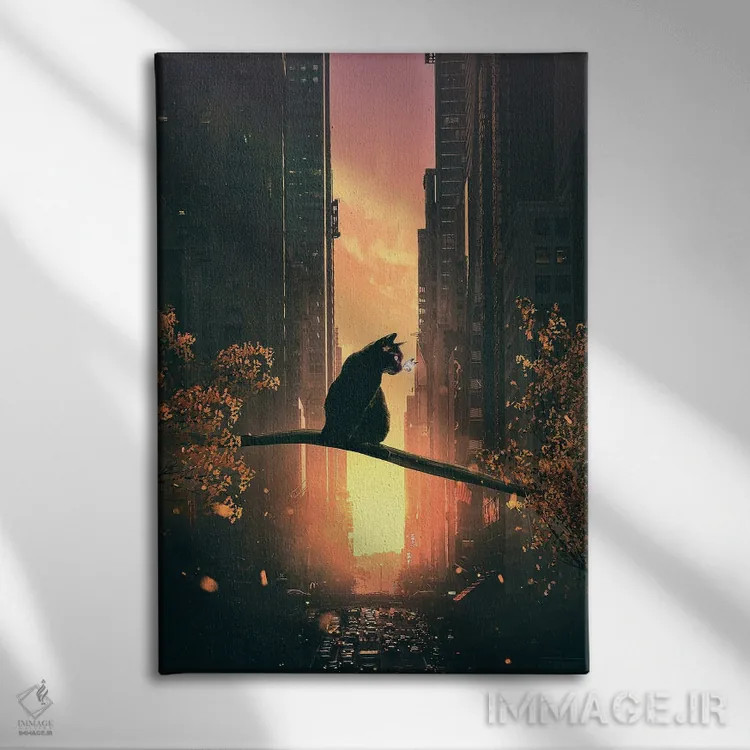 تابلو دکوراتیو گربه سیاه در شهر اثر آدام کازینز - نمای روبهرو روی دیوار