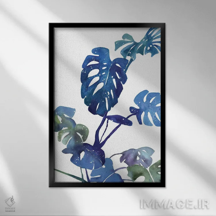تابلو مدرن جادوی آبی مانسترا اثر کریتیو اینگرید - نمای قابدار مشکی