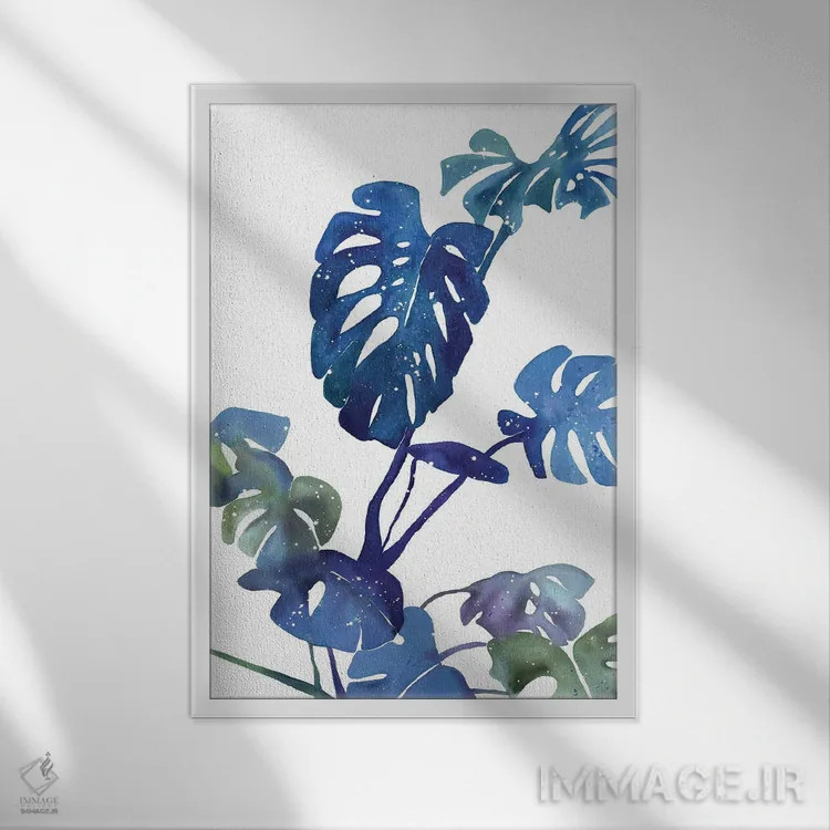 تابلو مدرن جادوی آبی مانسترا اثر کریتیو اینگرید - نمای قابدار سفید