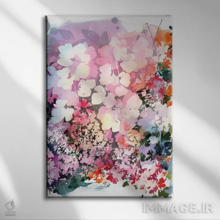 تابلو دکوراتیو باغ غروب صورتی اثر کریتیو اینگرید - نمای روبهرو روی دیوار