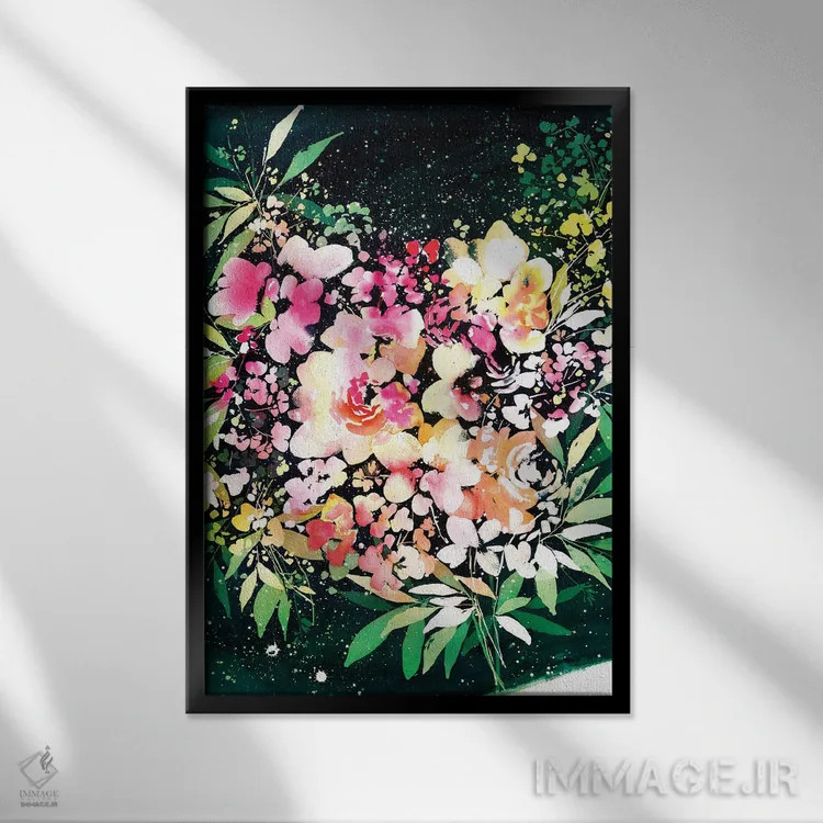 تابلو دکوراتیو قلب شکوفا شونده شبانه اثر کریتیو اینگرید - نمای قابدار مشکی