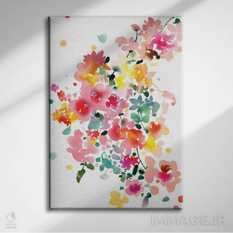 تابلو انتزاعی جنب وجوش گل ها اثر کریتیو اینگرید - نمای روبهرو روی دیوار