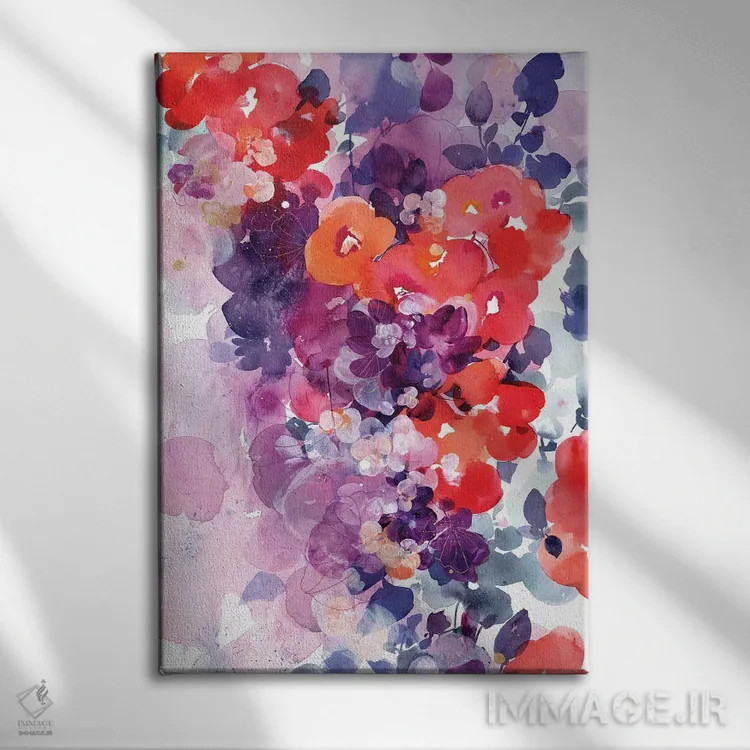 تابلو انتزاعی شکوفه نارنجی اثر کریتیو اینگرید - نمای روبهرو روی دیوار