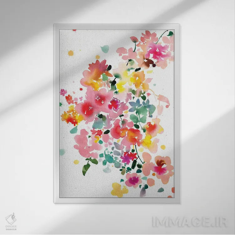 تابلو انتزاعی جنب وجوش گل ها اثر کریتیو اینگرید - نمای قابدار سفید