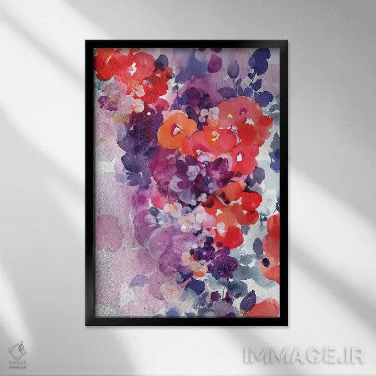 تابلو انتزاعی شکوفه نارنجی اثر کریتیو اینگرید - نمای قابدار مشکی