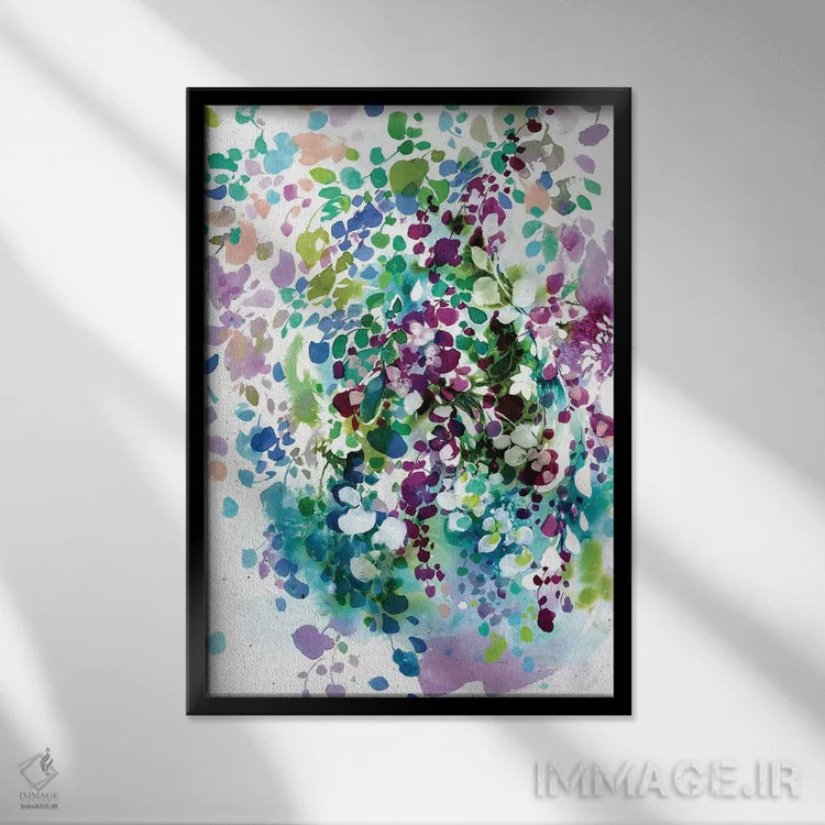 تابلو انتزاعی گلبرگ ها و برگ ها اثر کریتیو اینگرید - نمای قابدار مشکی