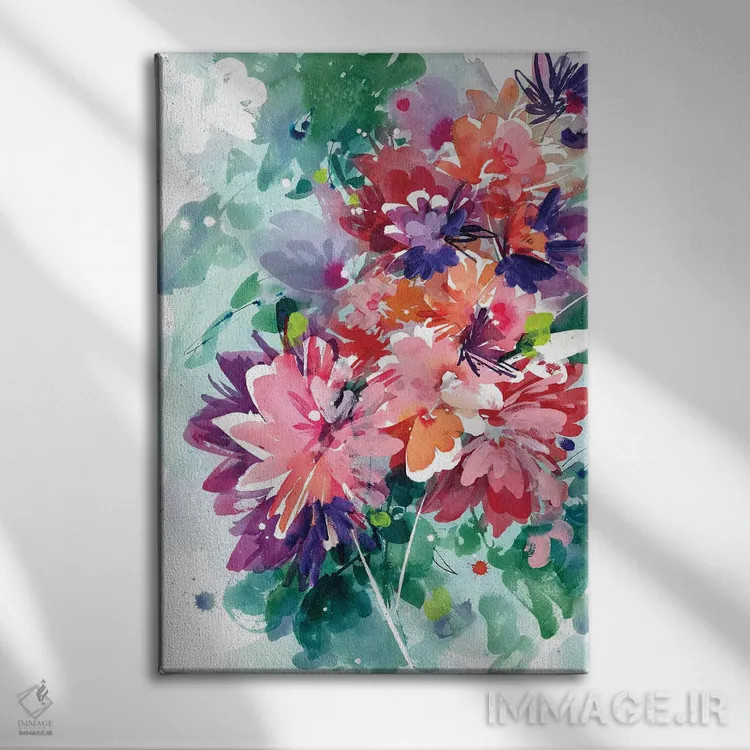 تابلو انتزاعی شکوفایی شگفت انگیز اثر کریتیو اینگرید - نمای روبهرو روی دیوار