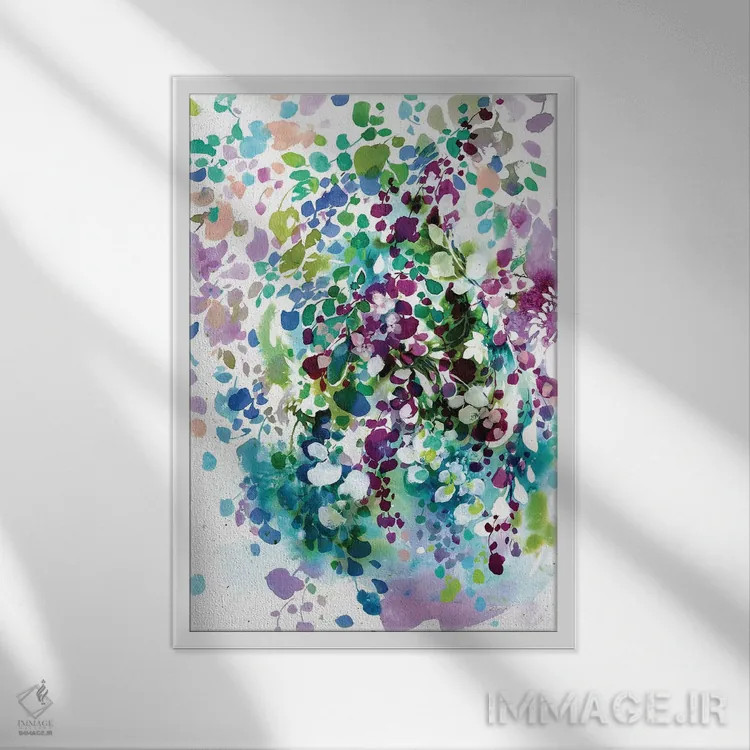 تابلو انتزاعی گلبرگ ها و برگ ها اثر کریتیو اینگرید - نمای قابدار سفید