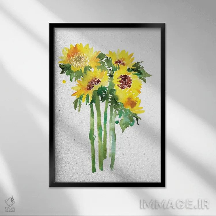 تابلو دکوراتیو آفتابگردان ها اثر کریتیو اینگرید - نمای قابدار مشکی