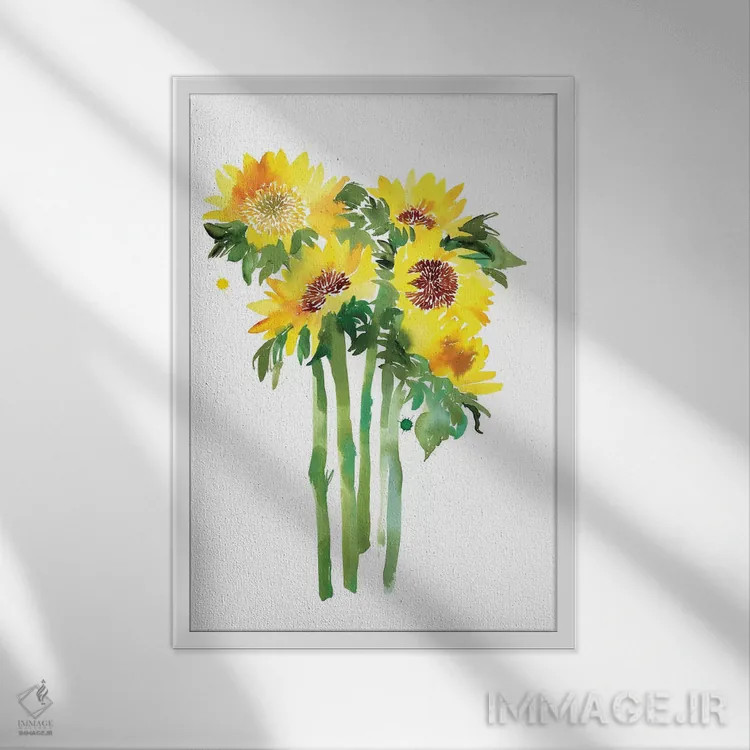 تابلو دکوراتیو آفتابگردان ها اثر کریتیو اینگرید - نمای قابدار سفید