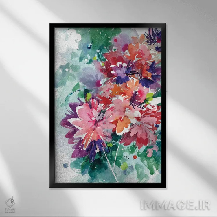 تابلو انتزاعی شکوفایی شگفت انگیز اثر کریتیو اینگرید - نمای قابدار مشکی