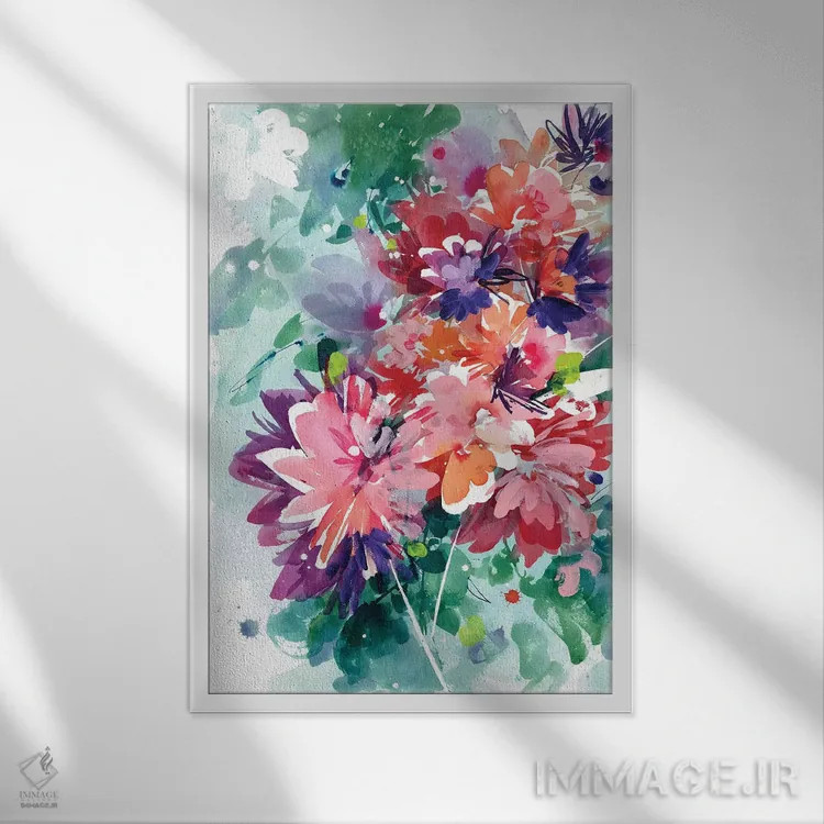 تابلو انتزاعی شکوفایی شگفت انگیز اثر کریتیو اینگرید - نمای قابدار سفید