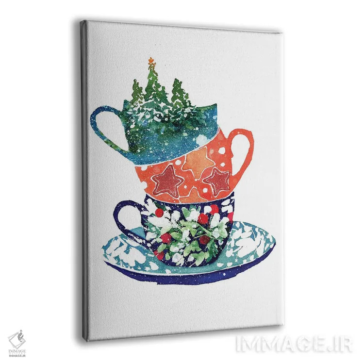 تابلو دکوراتیو فنجان های روی هم چیده کریسمس اثر کریتیو اینگرید - نمای پرسپکتیو محصول