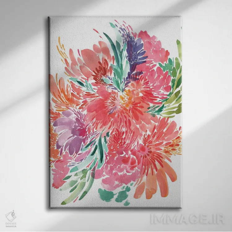 تابلو انتزاعی دسته گل جسورانه اثر کریتیو اینگرید - نمای روبهرو روی دیوار