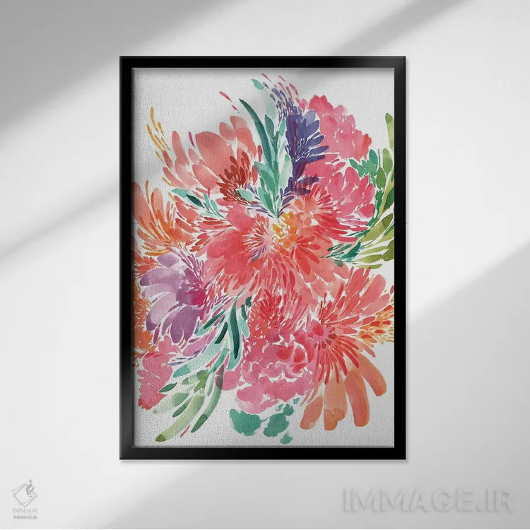 تابلو انتزاعی دسته گل جسورانه اثر کریتیو اینگرید - نمای قابدار مشکی