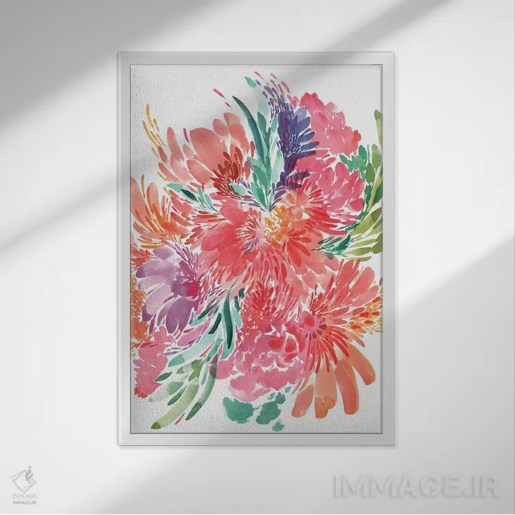 تابلو انتزاعی دسته گل جسورانه اثر کریتیو اینگرید - نمای قابدار سفید