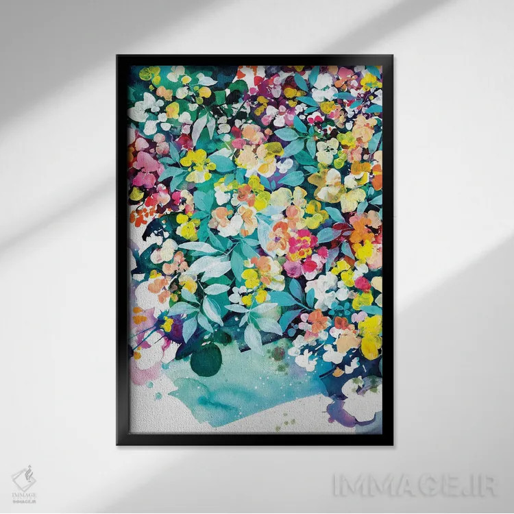 تابلو دکوراتیو شکوفه های ماندگار اثر کریتیو اینگرید - نمای قابدار مشکی