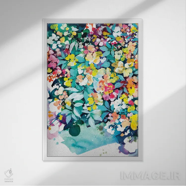 تابلو دکوراتیو شکوفه های ماندگار اثر کریتیو اینگرید - نمای قابدار سفید