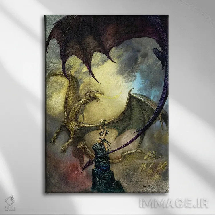 تابلو دکوراتیو اژدهایان شمعی اثر سیروئلو - نمای روبهرو روی دیوار