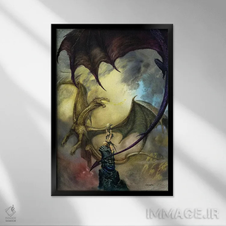 تابلو دکوراتیو اژدهایان شمعی اثر سیروئلو - نمای قابدار مشکی