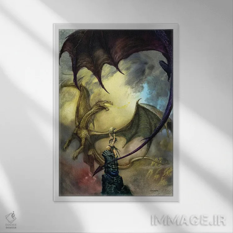 تابلو دکوراتیو اژدهایان شمعی اثر سیروئلو - نمای قابدار سفید