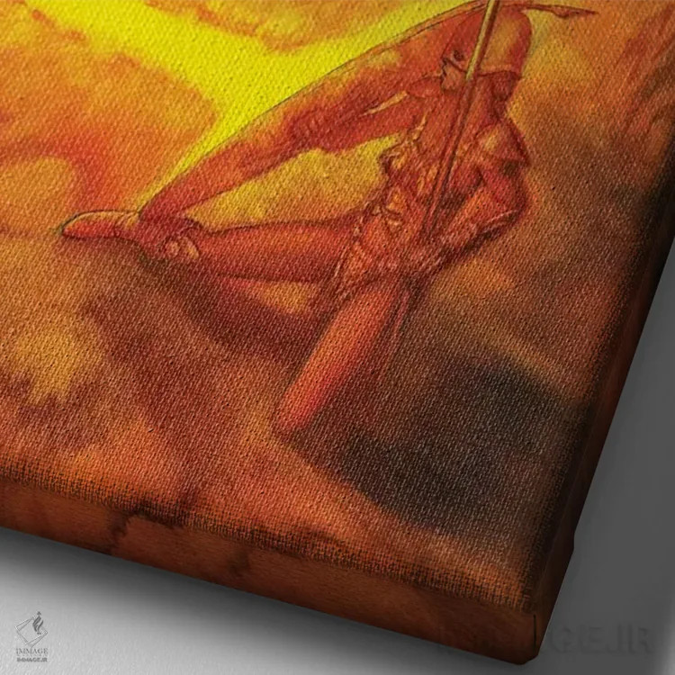 تابلو دکوراتیو آمازون سرخ اثر سیروئلو - نمای نزدیک بافت بوم