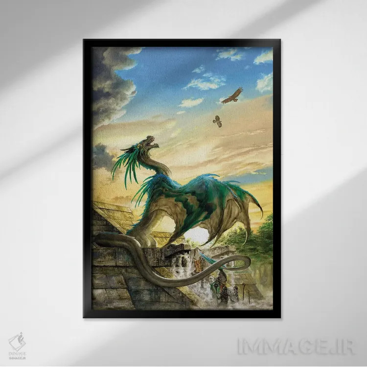 تابلو دکوراتیو کتزالکواتل اثر سیروئلو - نمای قابدار مشکی