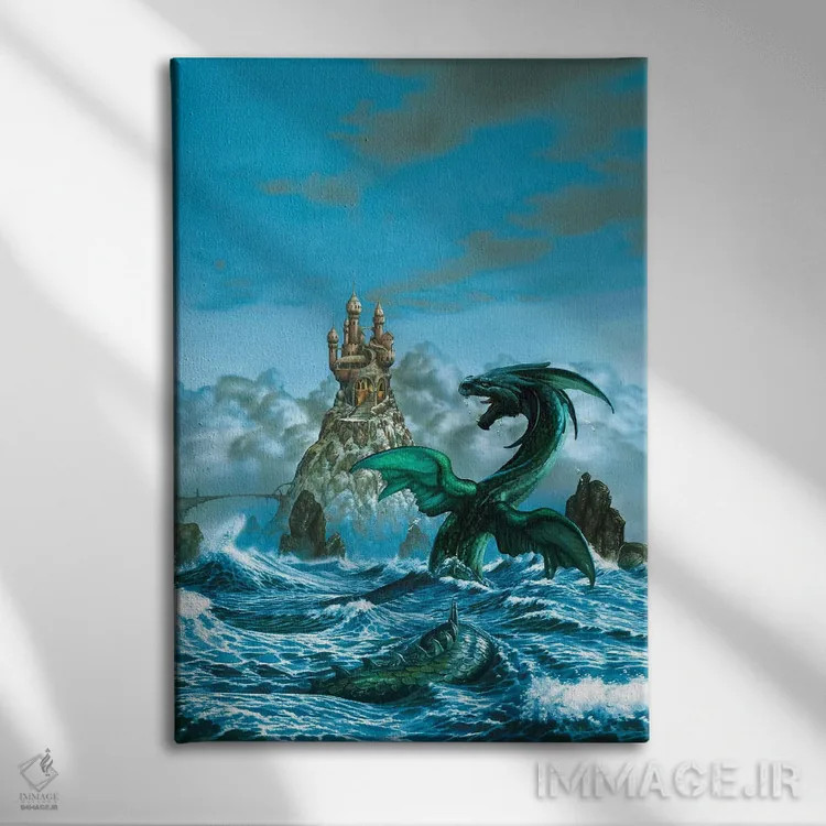 تابلو دکوراتیو اژدهای دریایی اثر سیروئلو - نمای روبهرو روی دیوار