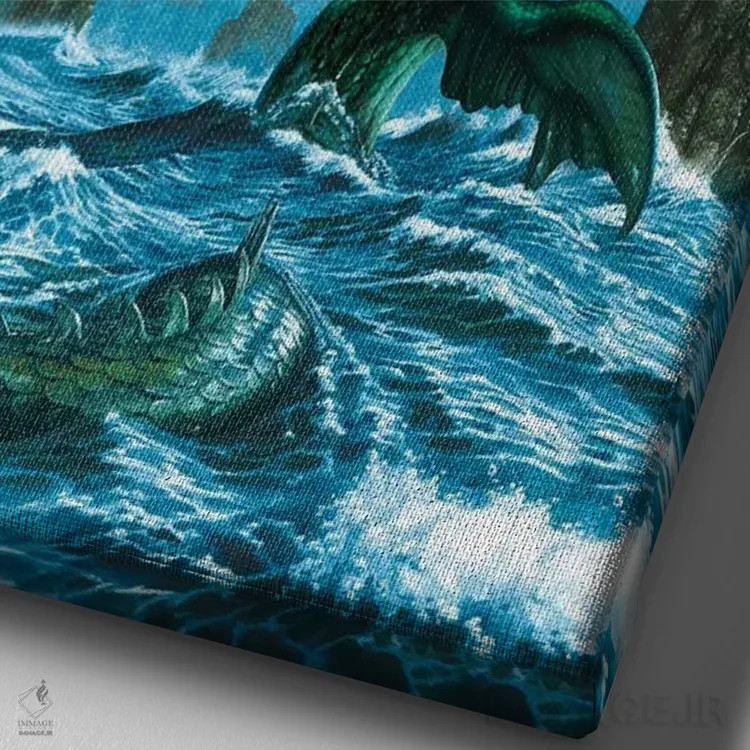 تابلو دکوراتیو اژدهای دریایی اثر سیروئلو - نمای نزدیک بافت بوم