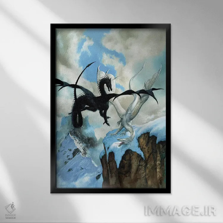 تابلو دکوراتیو اژدهای نبرد اثر سیروئلو - نمای قابدار مشکی