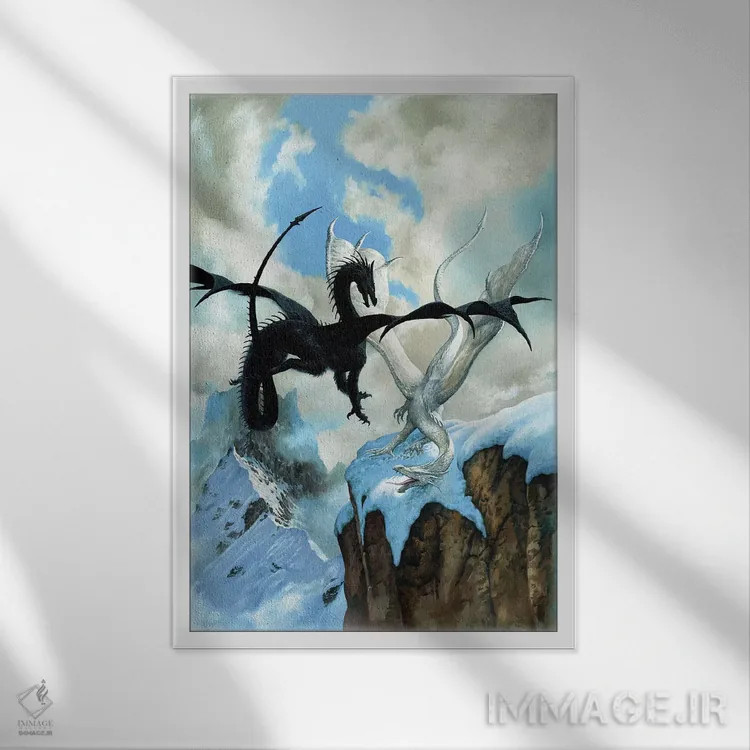 تابلو دکوراتیو اژدهای نبرد اثر سیروئلو - نمای قابدار سفید
