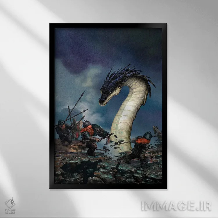 تابلو دکوراتیو اژدهای مارشکل اثر سیروئلو - نمای قابدار مشکی