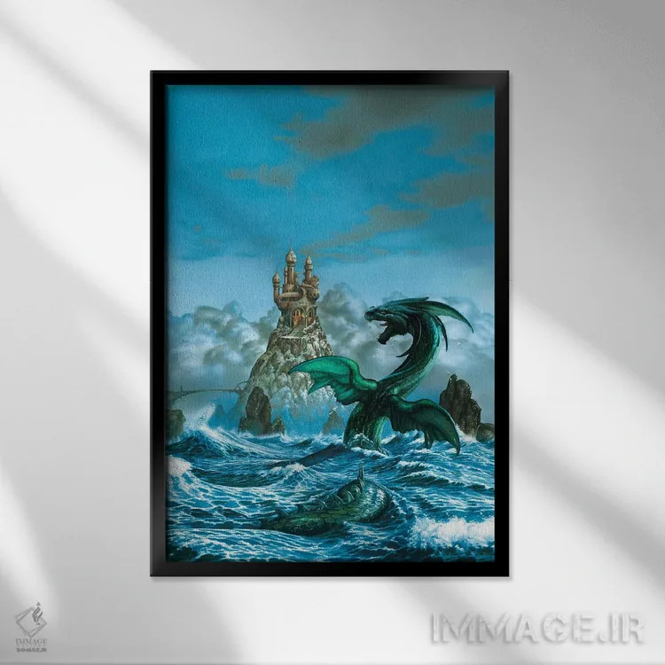 تابلو دکوراتیو اژدهای دریایی اثر سیروئلو - نمای قابدار مشکی