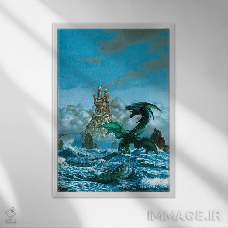 تابلو دکوراتیو اژدهای دریایی اثر سیروئلو - نمای قابدار سفید