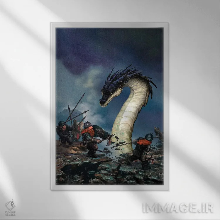 تابلو دکوراتیو اژدهای مارشکل اثر سیروئلو - نمای قابدار سفید