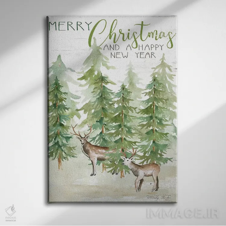 تابلو دکوراتیو گوزن کریسمس مبارک و سال نو خوش اثر سیندی جیکوبز - نمای روبهرو روی دیوار