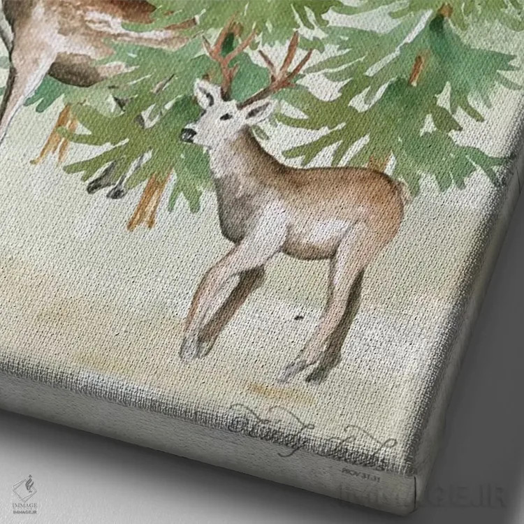 تابلو دکوراتیو گوزن کریسمس مبارک و سال نو خوش اثر سیندی جیکوبز - نمای نزدیک بافت بوم