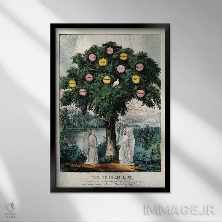 تابلو کلاسیک 1870,درخت زندگی، ۱۸۷۰ اثر کاریه و آیووز - نمای قابدار مشکی