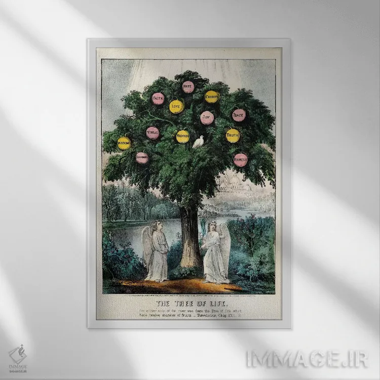 تابلو کلاسیک 1870,درخت زندگی، ۱۸۷۰ اثر کاریه و آیووز - نمای قابدار سفید