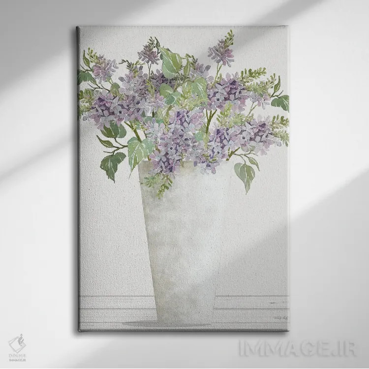 تابلو دکوراتیو گل های یاس بنفش I اثر سیندی جیکوبز - نمای روبهرو روی دیوار